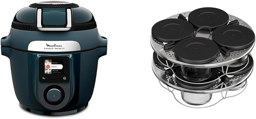 LOT Moulinex Cookeo Infinity, Bleu, 17 programmes, CE97GUF0 + Kit de 8 verrines superposables XA6140E0, Air fryer + multicuiseur sous pression
