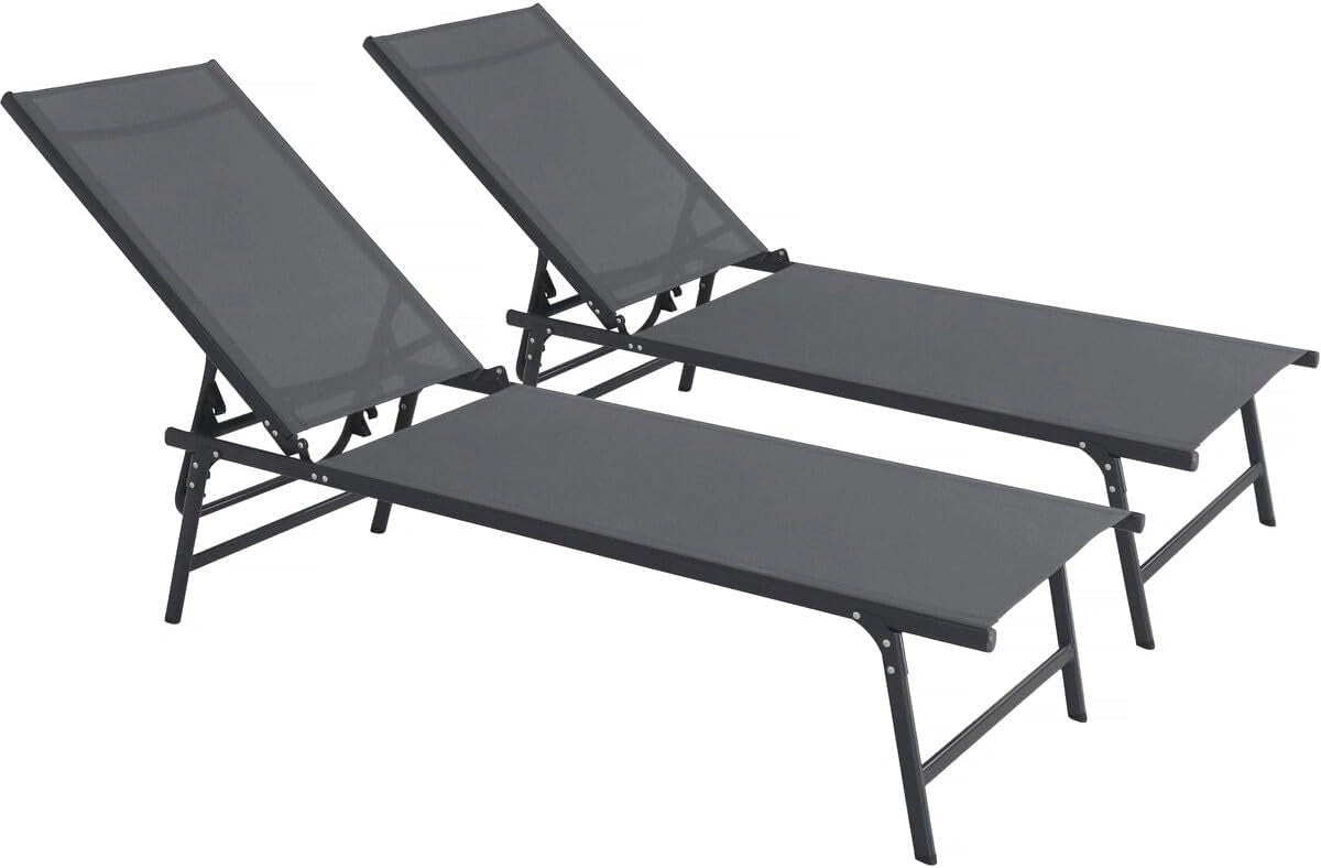 Habitat et Jardin Lot de 2 Bains de Soleil en métal Sublima - 180 x 54 x 104 cm - Anthracite