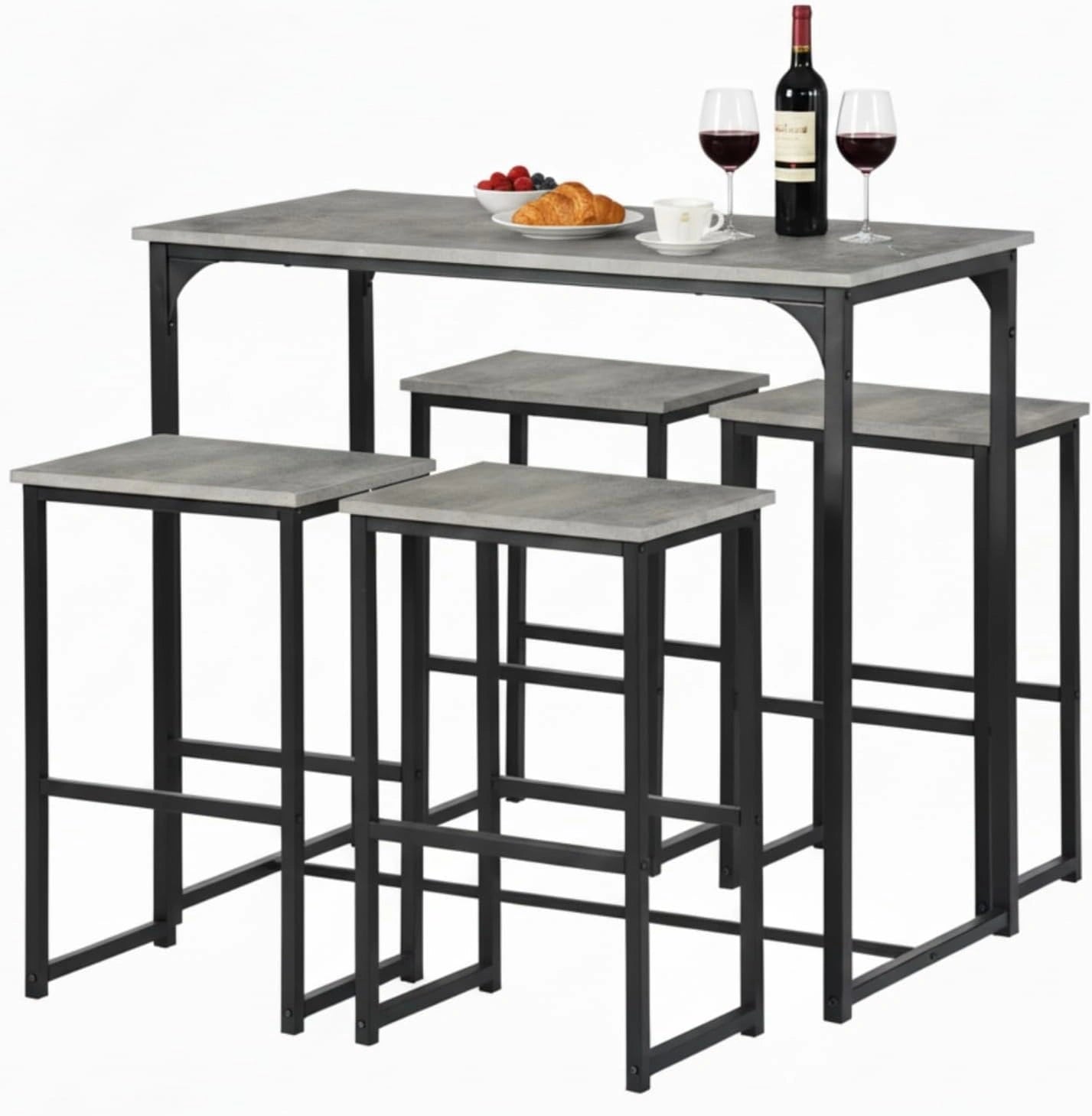 Ensemble Table a Manger avec 4 Chaises, pour Petit Espace Cuisine Salle à Manger Salon Bar ou Balcon (Gris Vieilli et Noir)