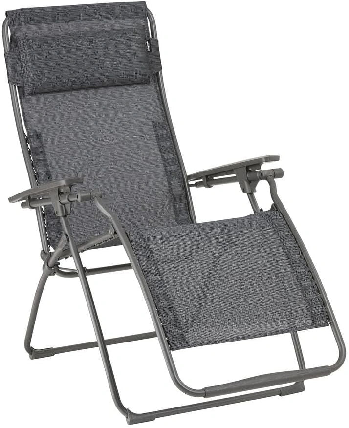 Lafuma MOBILIER - Fauteuil Relax Transat Jardin - Chaise Longue Zéro Gravité - Futura - Batyline Duo - Gris Obsidian - Fabriqué en France