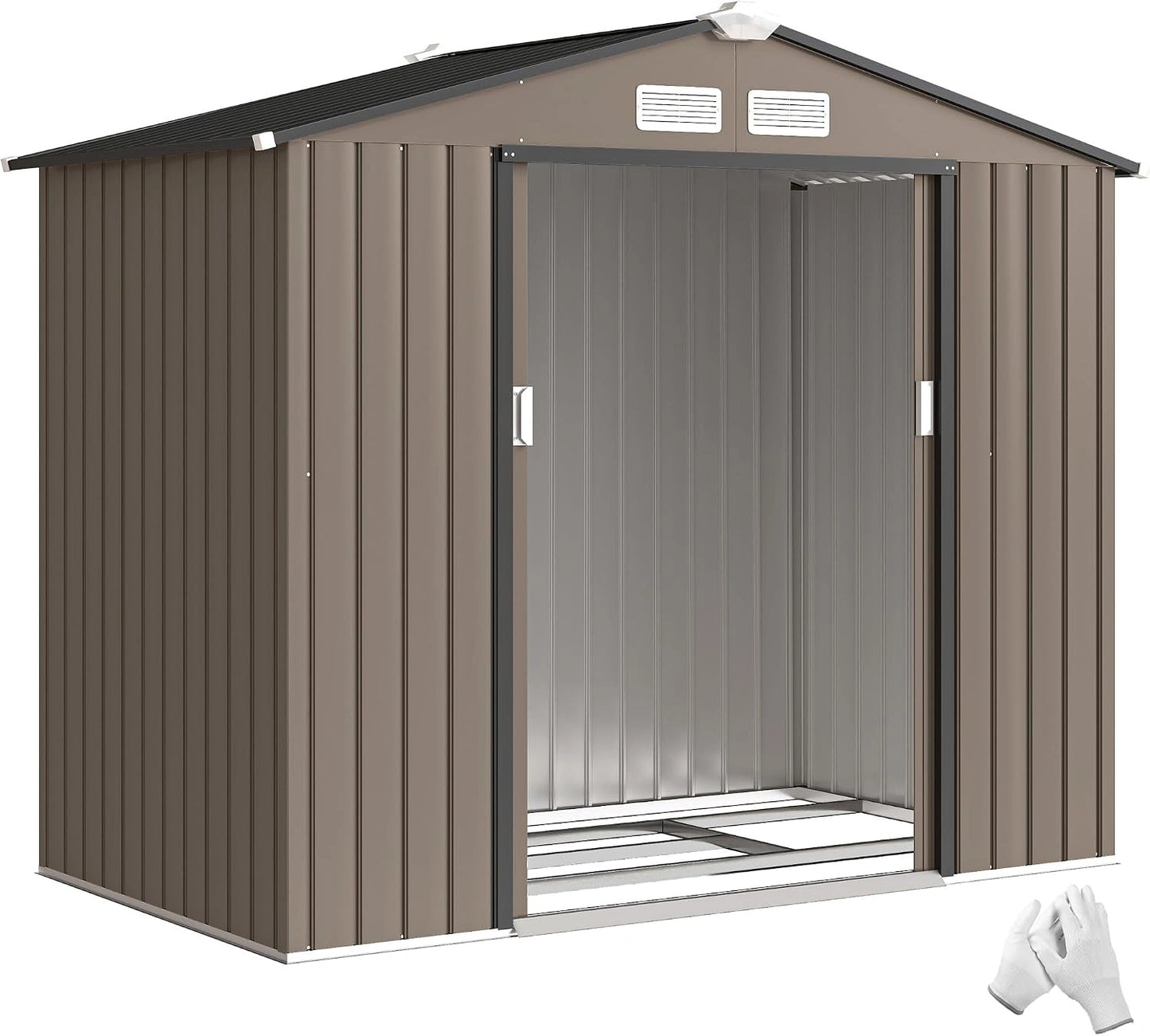 Outsunny Abri de Jardin en métal 2,77 m² 213 x 130 x 185 cm Marron, 4 Aérations, Cabane de Jardin Extérieur, Cabanon Rangement Outils