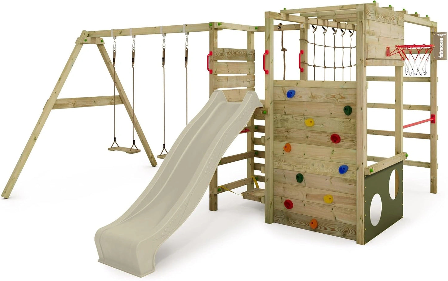 FATMOOSE Aire de Jeux ActionArena Air XXL portique en Bois avec balançoire et Toboggan, échelle et Accessoires de Jeu pour Le Jardin. (Vert Sauge)