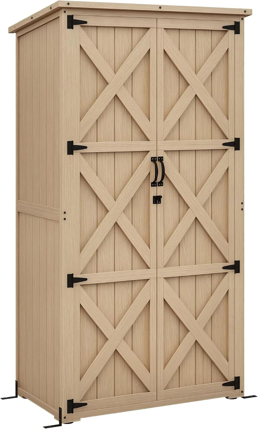 Outsunny Armoire de Jardin 2 Étagères 90 L x 54,5 l x 161/168,5 h cm Naturel, Abri de Jardin, Toit Bitumé Étanche, Bois Pin Autoclave