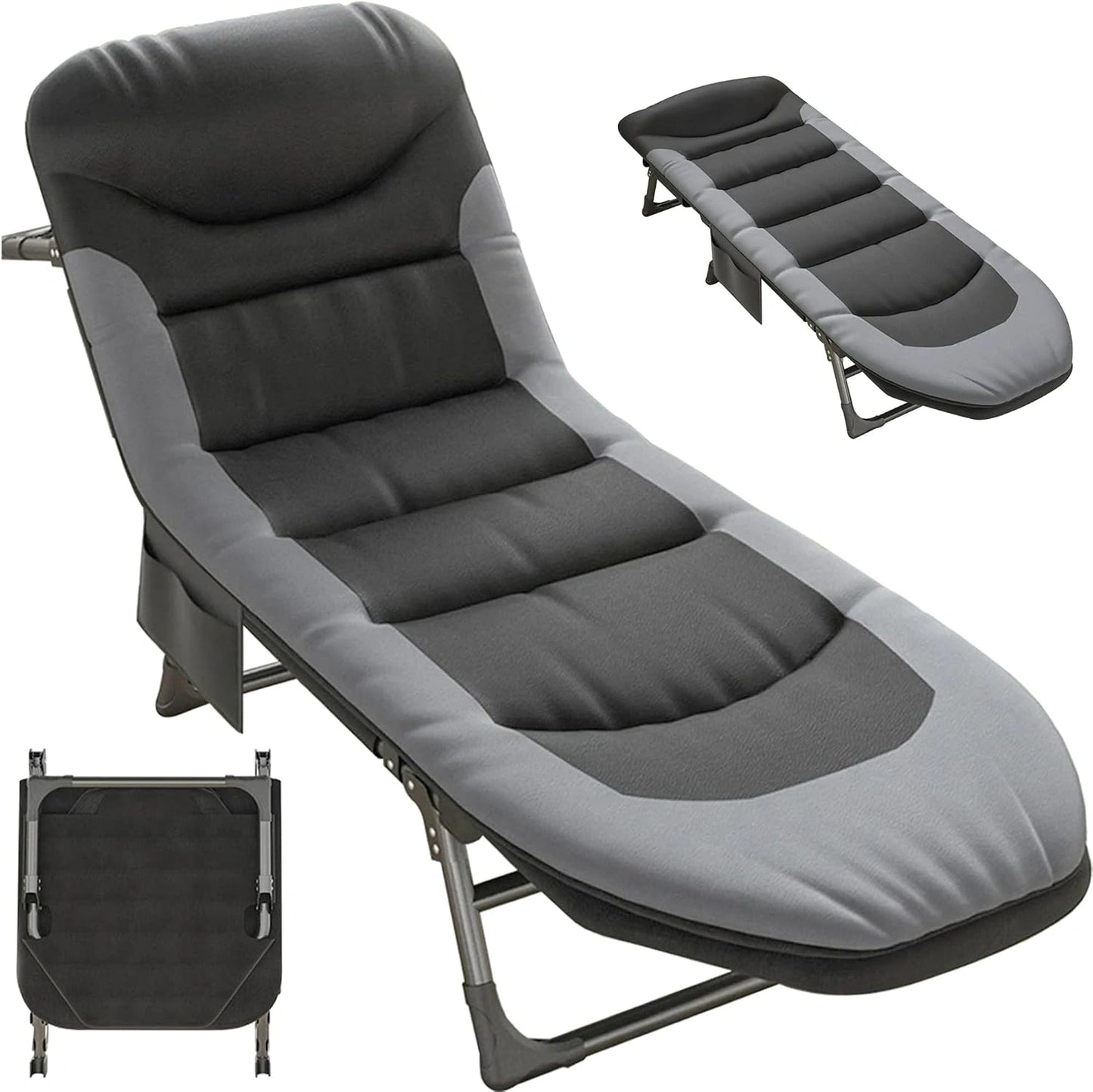 Lit de Camping Pliable 1 Personne XXL, 190 x 65 x 30 cm, 6 Dossiers Réglables, Charge Jusqu'à 150 kg - pour Intérieur, Chaise de Camping Extra Large
