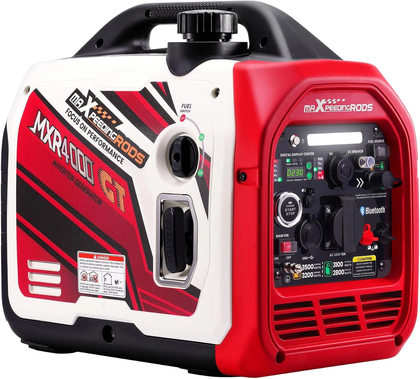 maXpeedingrods Groupe Electrogene Silencieux GPL et Essence 3500 W via application, Garage et Usage Extérieur
