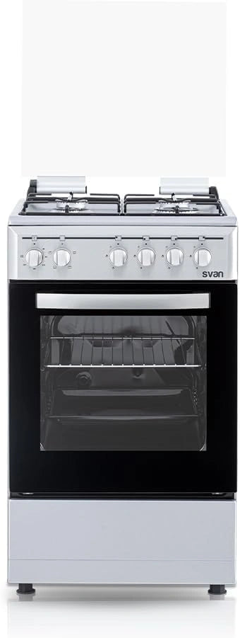 Svan Cuisine Mixte à Gaz Butane 4 Zones de Cuisson, Four 48 L, Inox SKM4501X. Commande Manuelle, 5 Programmes de Cuisson, Couvercle Abattant