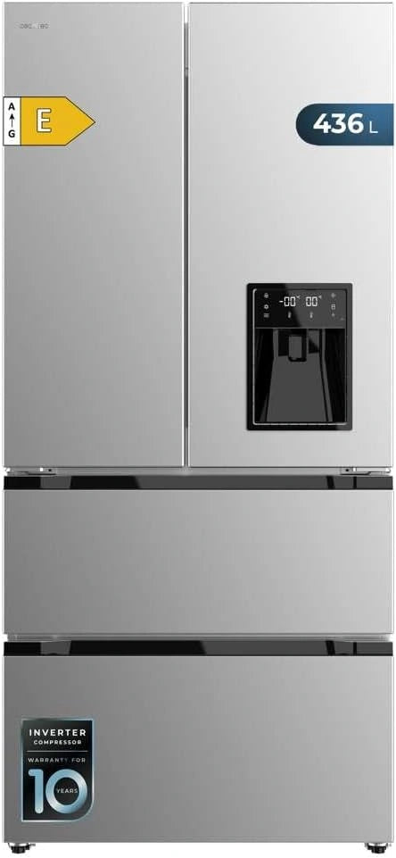 Cecotec Refrigerateur Congelateur 4 Portes Française Bolero CoolMarket FD 436 WD Inox E. Réfrigérateur 436 L, distributeur d'eau, Total No Frost