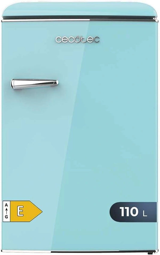 Cecotec Mini Frigo Rétro de 110 L Bolero CoolMarket TT Origin 110 Bleu E. Mini Réfrigérateur, Classe E, LED Intérieur, Poignée Chromée, ICEBOX