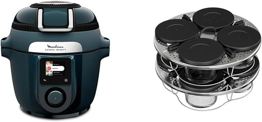 LOT Moulinex Cookeo Infinity, Bleu, 17 programmes, CE97GUF0 + Kit de 8 verrines superposables XA6140E0, Air fryer + multicuiseur sous pression