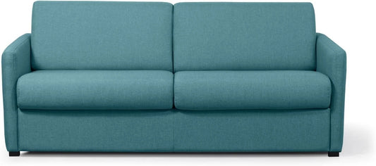 LOUNGITUDE - Canapé Convertible système Couchage Express 3 Places en Tissu 140 cm Bleu Canard