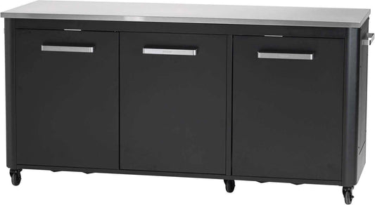 Cozze Cuisine d'extérieur 180 avec Plan de Travail INOX, 3 Portes, Support 2 Bouteilles de gaz, 6 roulettes, Charge 150 kg, Poubelle intégrée