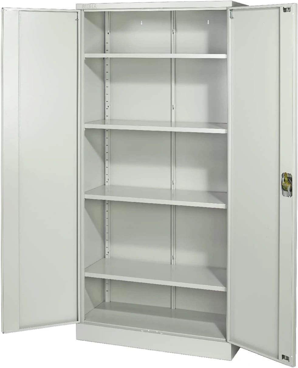 Sigma Armoire de classement, 92 x 42 x 195 cm, 4 étagères réglables, 2 Portes battantes, Serrure avec clé, métal, Grise