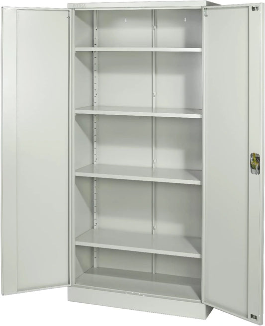 Sigma Armoire de classement, 92 x 42 x 195 cm, 4 étagères réglables, 2 Portes battantes, Serrure avec clé, métal, Grise