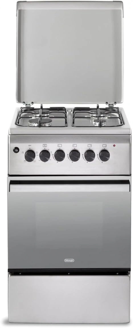 DL554EX2 - Cuisinière à gaz avec four électrique, 4 feux, 50 x 50 cm, couleur inox, Classe énergétique A