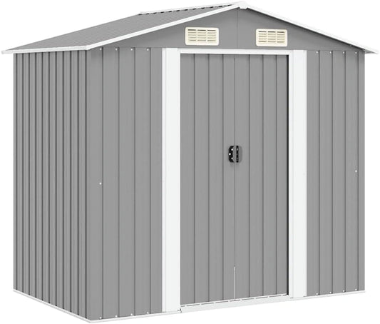 Abri de jardin en métal gris 204 x 132 x 186 cm résistant aux intempéries imperméable robuste avec 4 ouvertures d'aération et porte coulissante