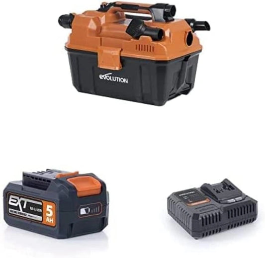 Evolution Power Tools R11VAC-LI Aspirateur Sec/Humide sans Fil avec Batterie 5 Ah + Chargeur