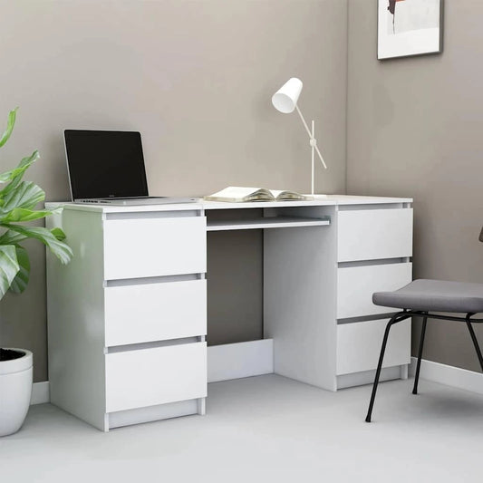 Solivagant Bureau Blanc 140x50x77 cm Bois d'ingénierie, (51.5 KG)