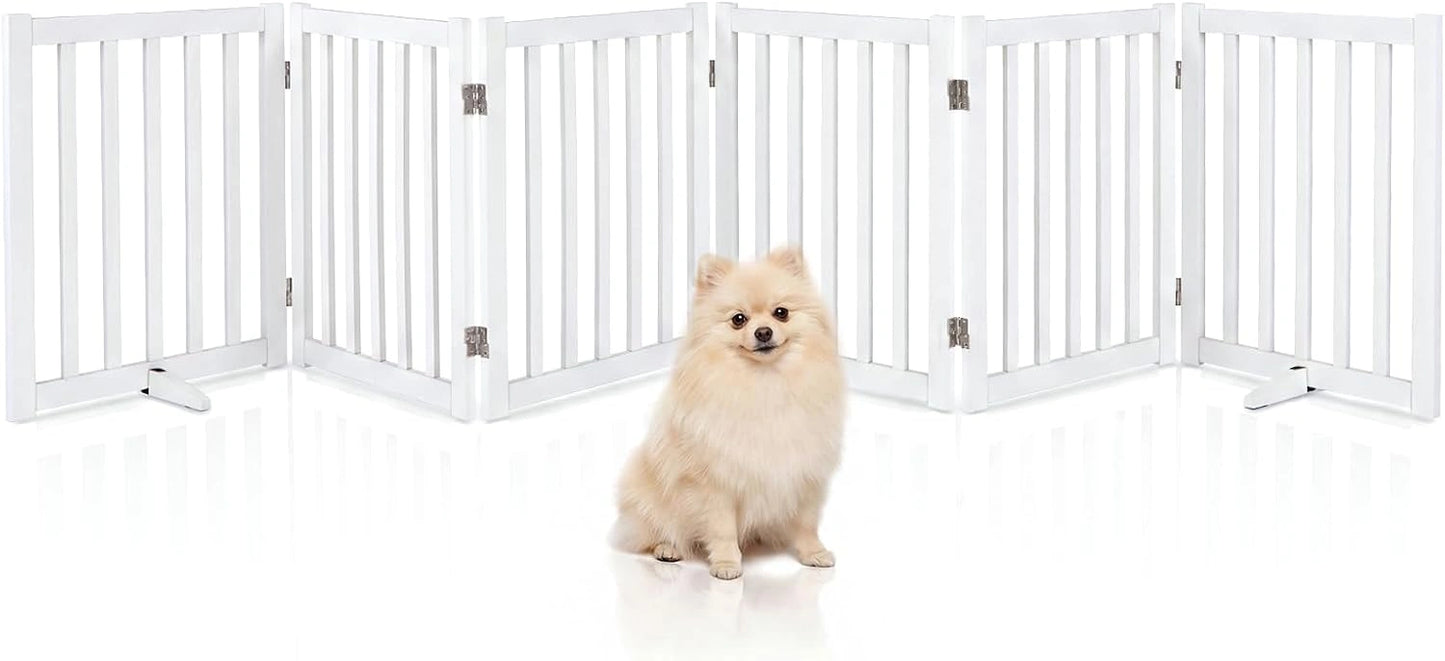 COSTWAY Barriere de Securite Chien Pliable 306 x 61 cm, 6 Panneaux en Bois d'Hévéa, 3 Pieds de Support, Barriere Chien Chat Doucle Face