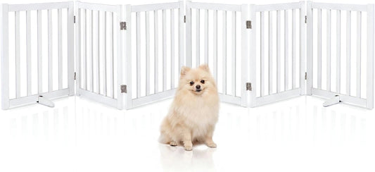 COSTWAY Barriere de Securite Chien Pliable 306 x 61 cm, 6 Panneaux en Bois d'Hévéa, 3 Pieds de Support, Barriere Chien Chat Doucle Face