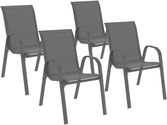 IDMarket - Lot de 4 chaises de Jardin LYMA empilables Gris Anthracite, En métal et textilène