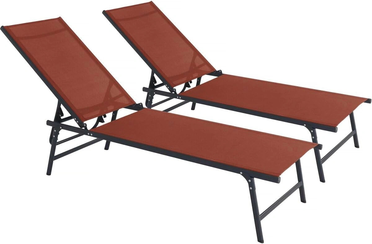 Habitat et Jardin Lot de 2 Bains de Soleil en métal Sublima - 180 x 54 x 104 cm - Terracotta