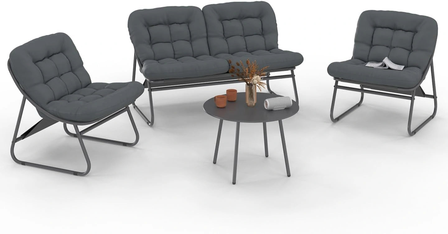 IDMarket - Salon de Jardin Bas Arona 4 Places en Acier Gris Anthracite, table et coussins gris, Avec canapé, fauteuils