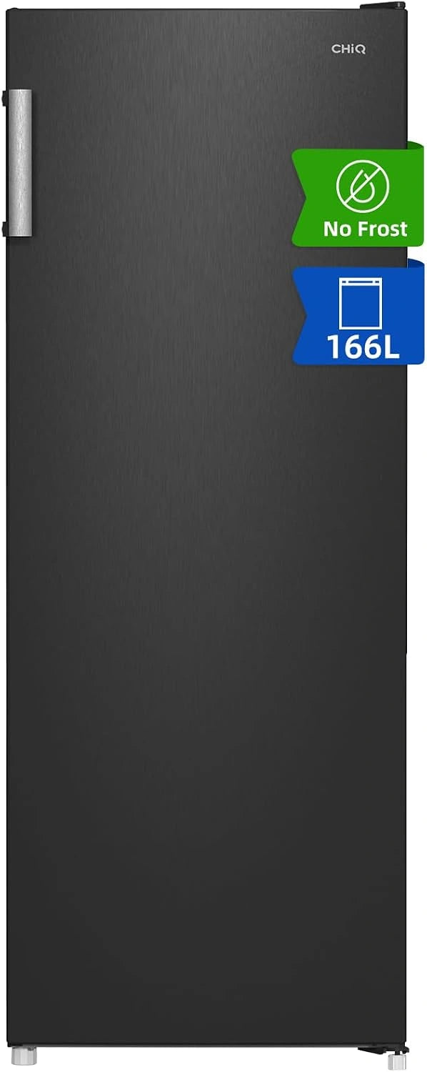 CHiQ Congélateur Armoire 166 L avec No Frost et 4 Étoiles Noir（FSD166NE4E）, 3 Tiroirs, 2 Abattants, 144 cm H, Multi Airflow, Éclairage LED