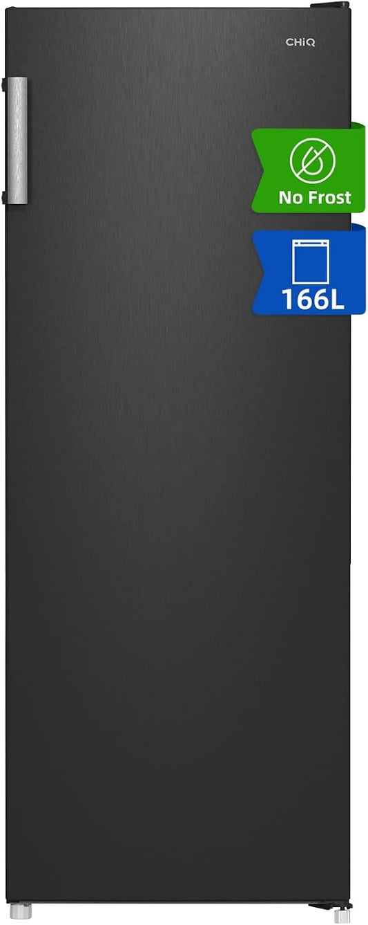 CHiQ Congélateur Armoire 166 L avec No Frost et 4 Étoiles Noir（FSD166NE4E）, 3 Tiroirs, 2 Abattants, 144 cm H, Multi Airflow, Éclairage LED