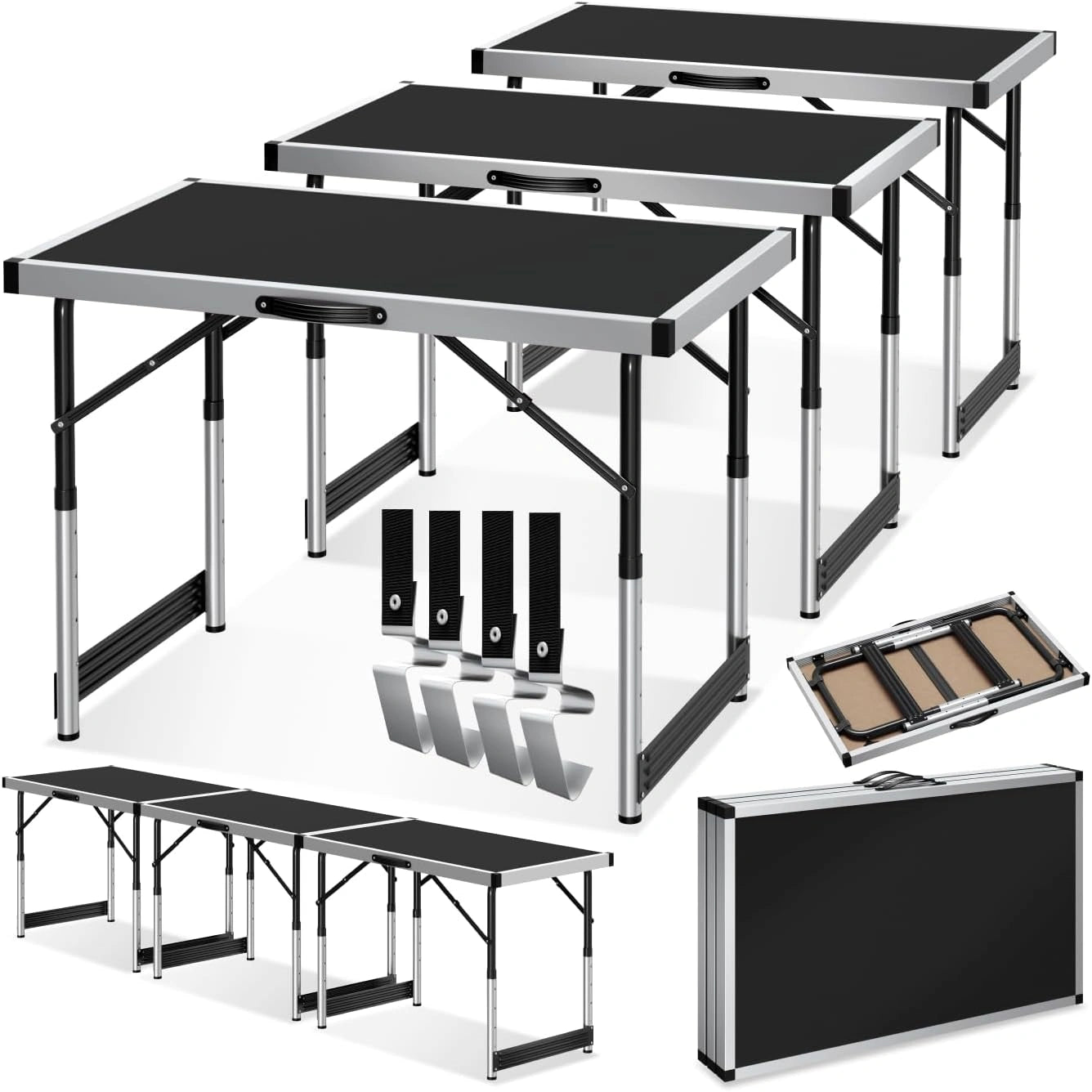 tectake Lot de 3 Table Pliante Multifonction 100 x 60 cm, Hauteur réglable sur 4 Niveaux, Tables à tapisser Portable en Aluminium