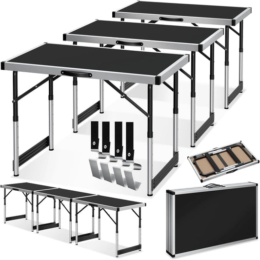 tectake Lot de 3 Table Pliante Multifonction 100 x 60 cm, Hauteur réglable sur 4 Niveaux, Tables à tapisser Portable en Aluminium