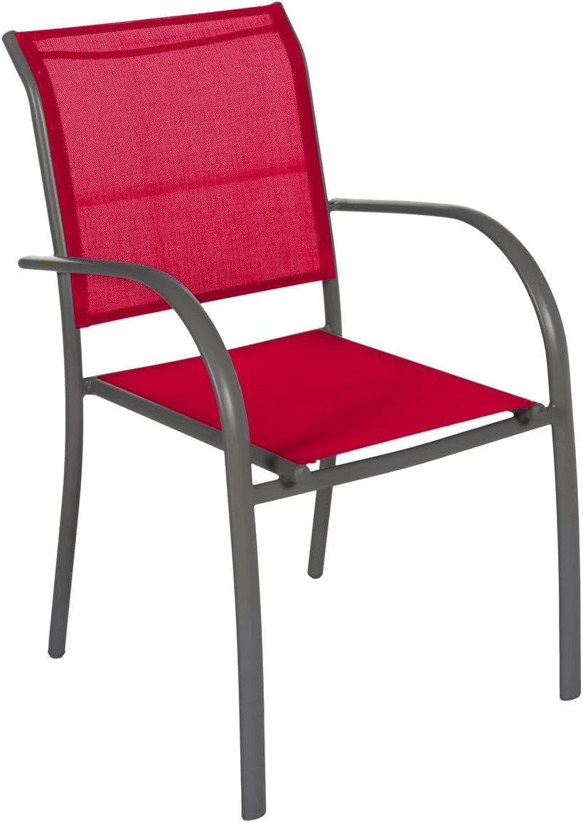 HESPERIDE - Fauteuil de Jardin Empilable Piazza Grenade et Graphite - Aluminium Anti-Rouille - Mobilier d'Extérieur Terrasse Balcon