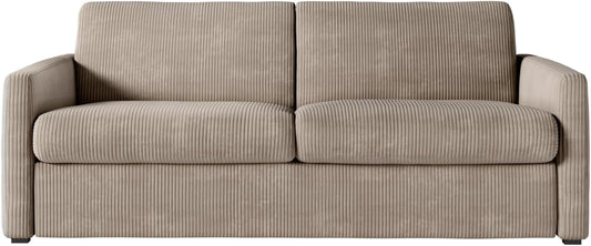LOUNGITUDE - Agathe - Canapé Convertible - Express - 3 Places - Véritable Matelas - en Velours côtelé - 140x190 - Taupe