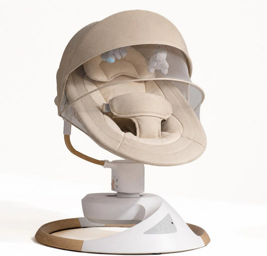 BEBE2LUXE EMY: Balancelle Bebe/Transat Bebe électrique, Effet Bois (Gris) (Beige)