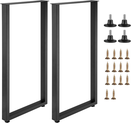 Lot de 2 pieds de table carrés en métal noir de 100 cm, supporte jusqu'à 300 kg, de café, d'appoint et plus encore, pour les tables de petit-déjeuner