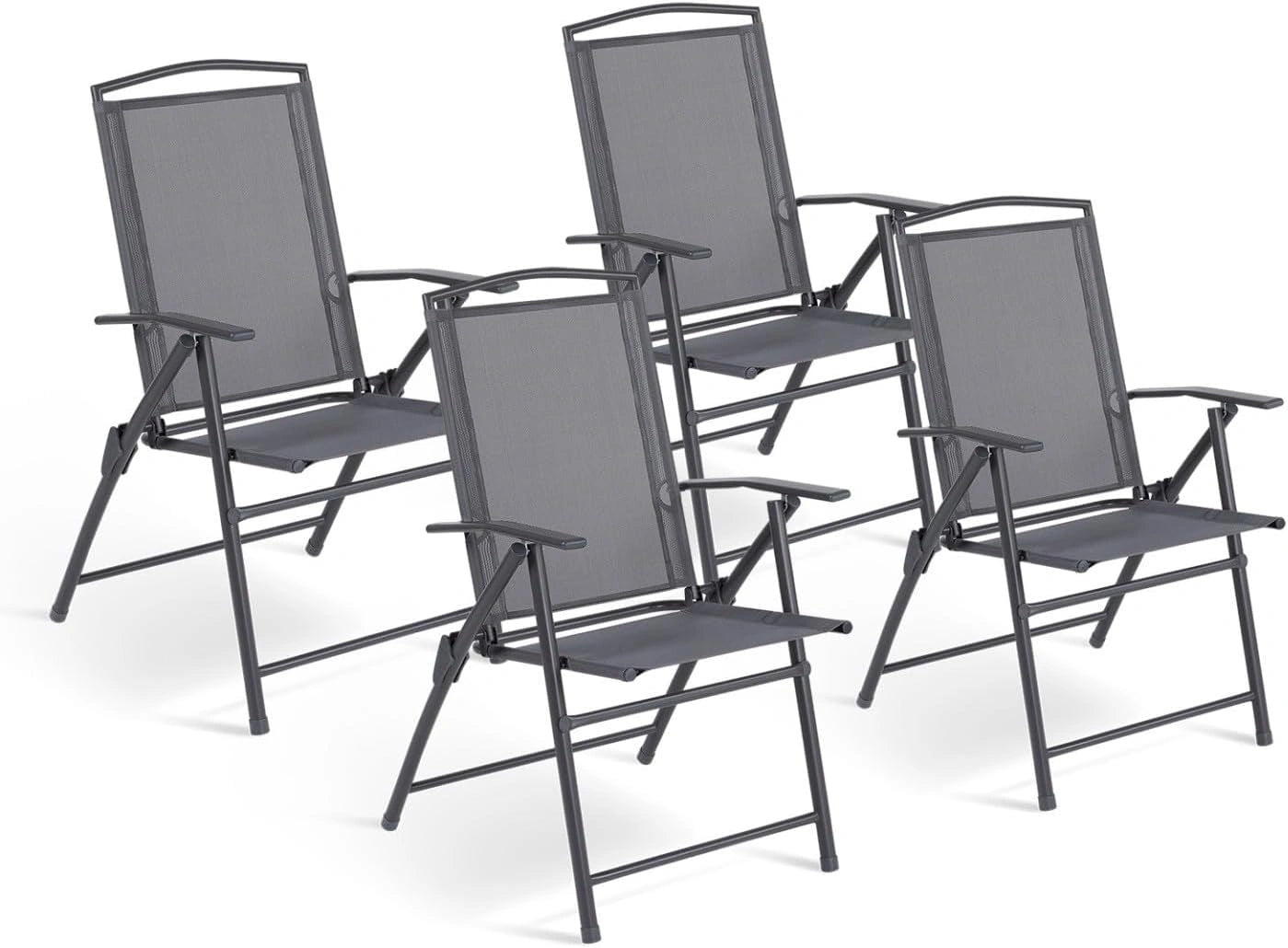 IDMarket - Lot de 4 chaises de Jardin Pliantes ALGHERO, gris anthracite, En métal, avec accoudoirs, textilène