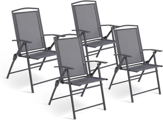 IDMarket - Lot de 4 chaises de Jardin Pliantes ALGHERO, gris anthracite, En métal, avec accoudoirs, textilène