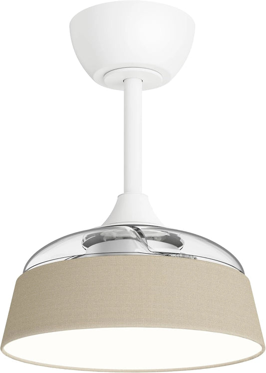 Sulion - Ventilateur de plafond avec lumière et pales rétractables Wizz Stilo - Beige avec finition en tissu, moteur CC silencieux, fonction été/hiver
