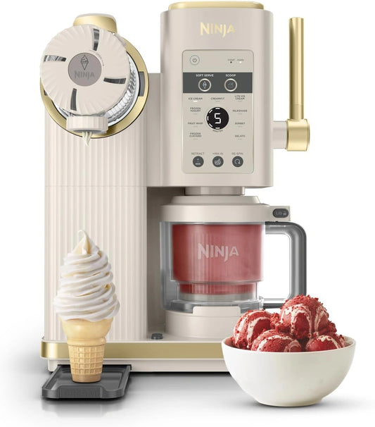 Ninja CREAMi Sorbetière Scoop and Swirl avec 2 pots, 13 modes NC701EUSTGD, glaces à l'italienne, milkshakes et plus, option Extra, Stone/Or, gelatos