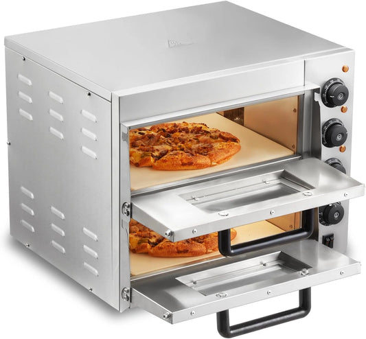 VEVOR Four à Pizza Commercial Capacité 14 pouces, en Acier Inoxydable, Four Électrique de Comptoir Double Étage, avec Pierre et Poignée