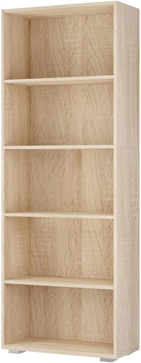 Casaria Étagère bibliothèque chêne, 190 x 60 x 28 cm, rangement 5 compartiments pour salon bureau chambre, multi-usages, MDF