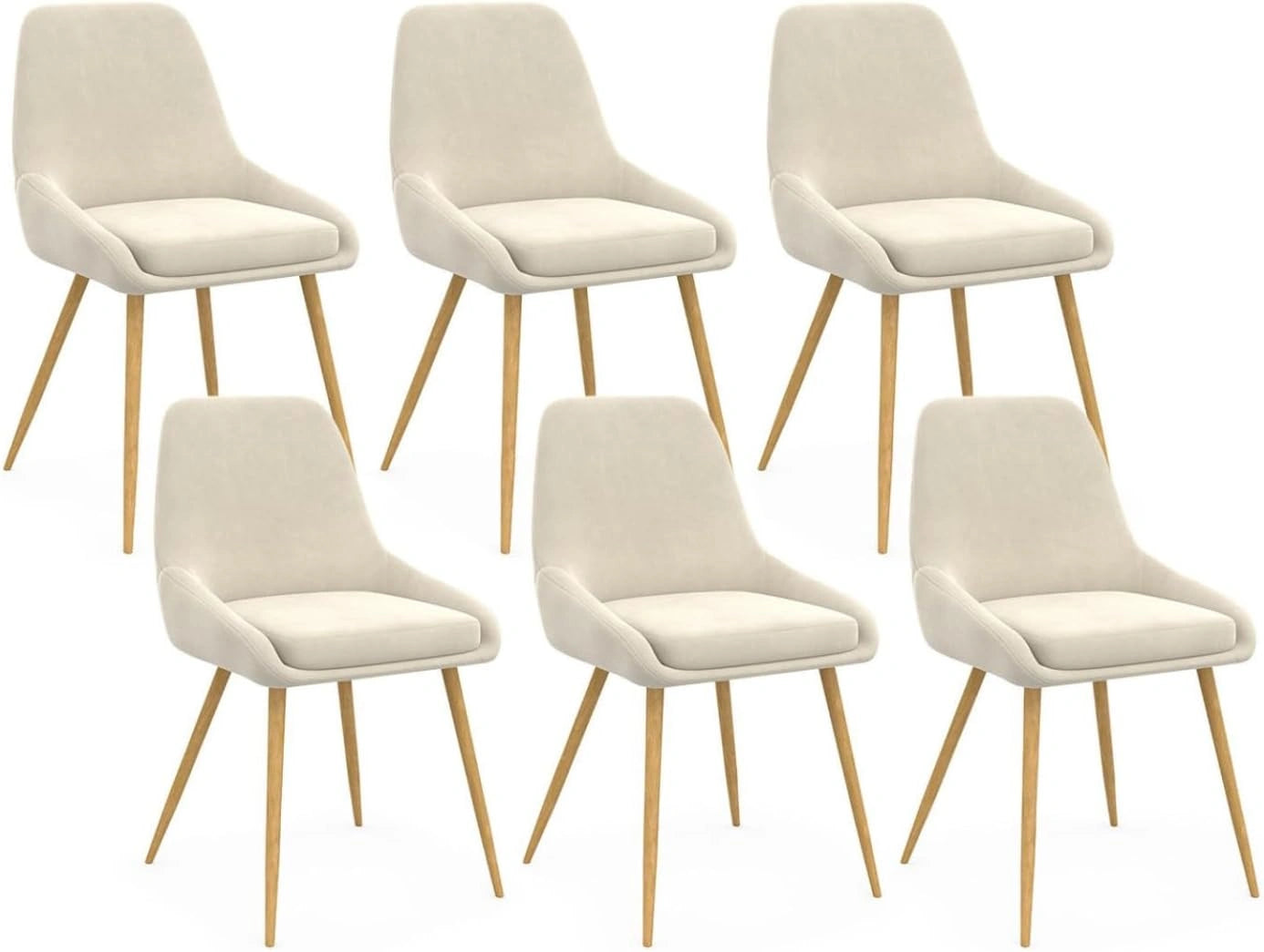 IDMarket - Lot de 6 chaises de salle à manger THALYA en velours beige avec pieds en aspect bois et accoudoirs