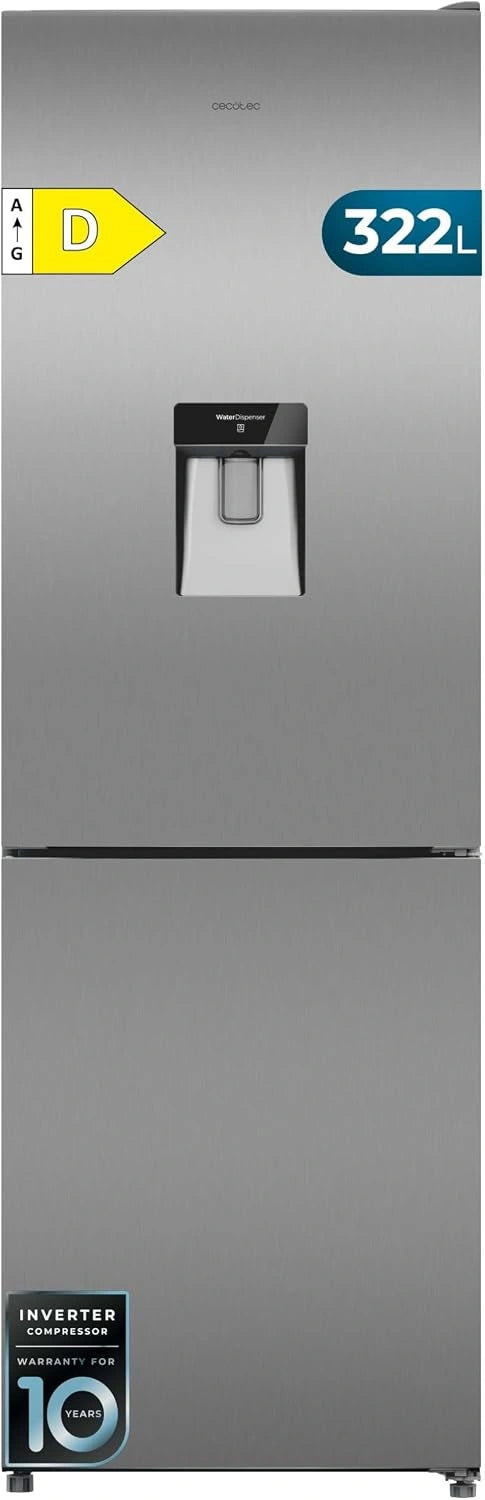 Cecotec Réfrigérateur Combi avec Distributeur d'Eau 322 L Bolero CoolMarket Combi 322i WD Inox D. 185,5 cm de Hauteur, 59,5 cm de Largeur