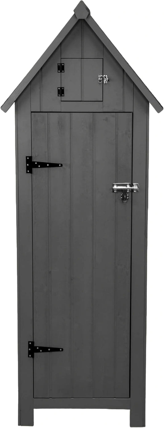 Abri de Jardin en Bois Gris 66 x 46 x 178 cm Cabane Cabanon Toit en Asphalte - Imperméable - Espace Extérieur Stockage Rangement Jardin Outils