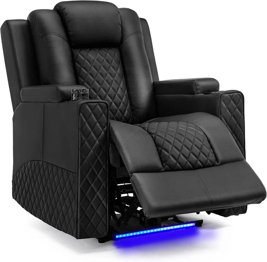 COMHOMA Fauteuil de Massage Electrique Eclairage LED canapé Châssis cinéma maison pivotant fauteuil inclinable with 2 Porte-gobelets Noir