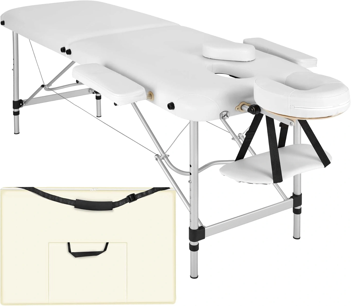 tectake Table de Massage Pliante Professionnelle 2 Zones Aluminium Cosmetique Lit de Massage Table Esthetique Tatouage Portable avec Repose Bras
