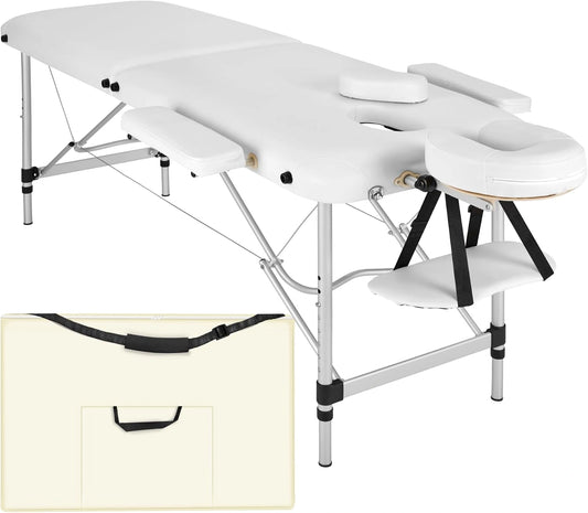 tectake Table de Massage Pliante Professionnelle 2 Zones Aluminium Cosmetique Lit de Massage Table Esthetique Tatouage Portable avec Repose Bras