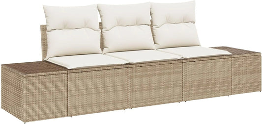 Gecheer Ensemble de 3 pièces de canapé de Jardin avec Coussins Beige Poly Rotin, Mobilier de Extérieur, Canapé de Jardin pour Balcon, Terrasse