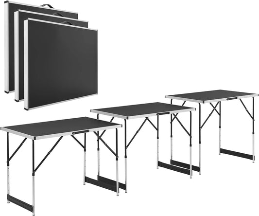 Juskys Table Multifonction 3 pièces - Pliable, réglable en Hauteur - Table à tapisser Pliante en Aluminium 100 x 60 cm - marché aux puces - Noire