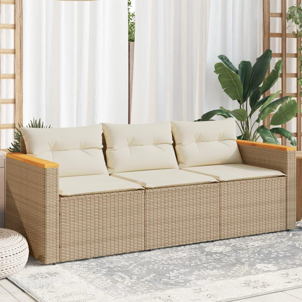 ShGaxin Canapé de jardin 3 places avec coussins en rotin synthétique beige, meubles de jardin extérieur - 365831, terrasse