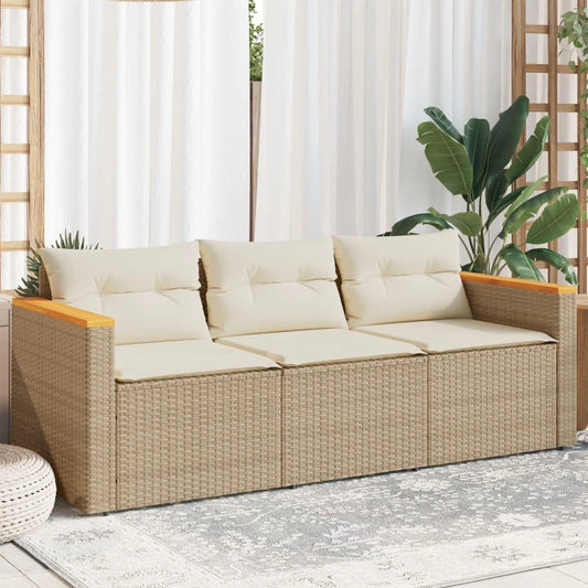 ShGaxin Canapé de jardin 3 places avec coussins en rotin synthétique beige, meubles de jardin extérieur - 365831, terrasse